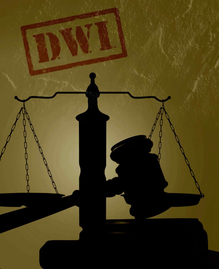 gavel and scale of justice with DWI tag